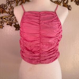Bright pink ruched cami crop